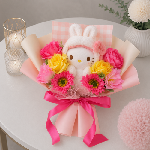 Hello Kitty Bunny Plush Vibrant Flower Bouquet