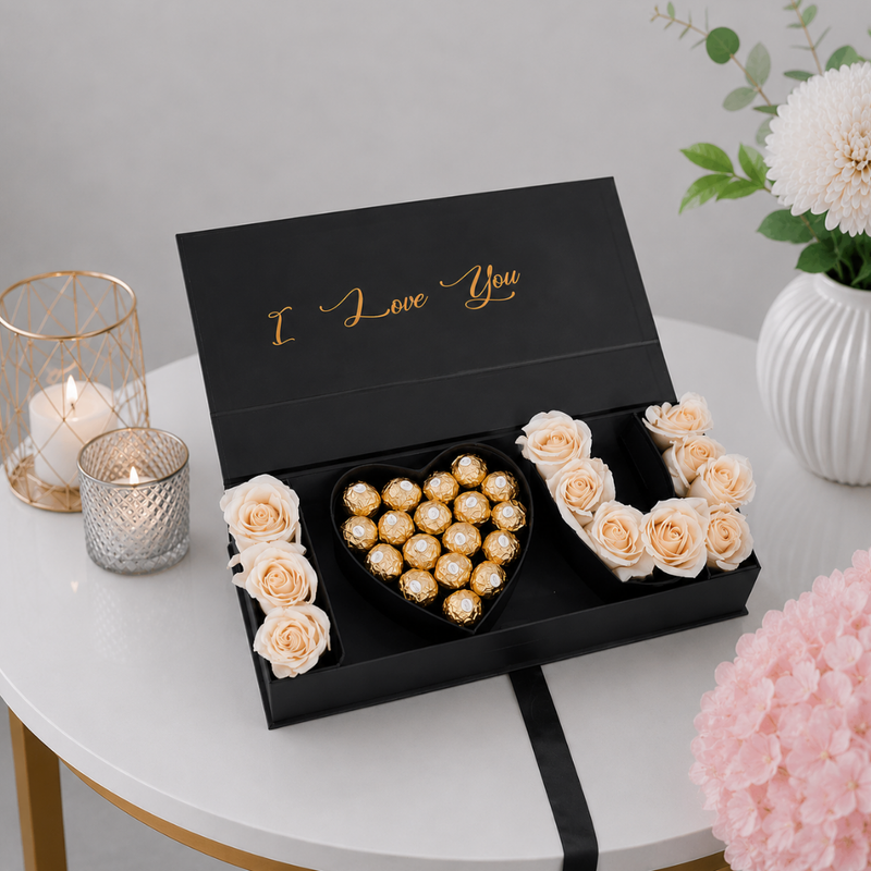 Black Box I Love You Champagne Roses Ferrero Gold
